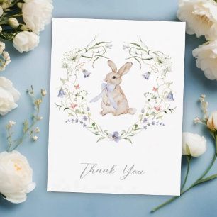 Zoete Weide Konijn & Wilde Bloemen Baby Shower   Bedankkaart