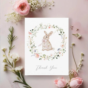Zoete Weide Konijn & Wilde Bloemen Baby Shower Bedankkaart