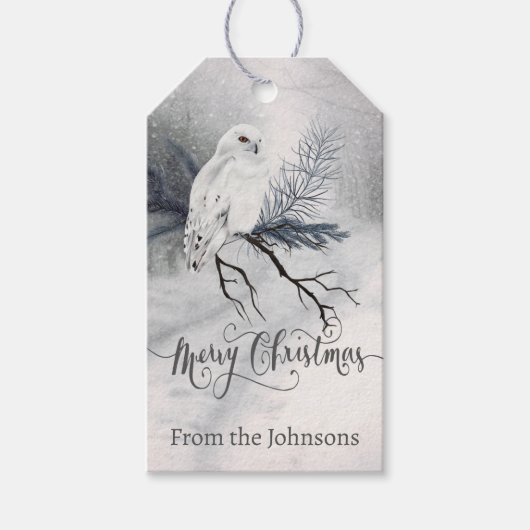 Zoete Winter Uil Kerstmis gepersonaliseerd Cadeaulabel (Voorkant)