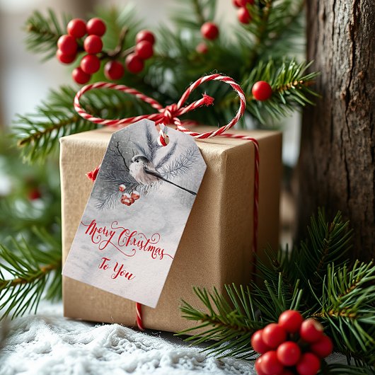 Zoete Winter Vogel Kerstmis Cadeaulabel
