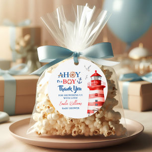 Zoete Witte Blauwe Rode Zeevaart Ahoy Jongen Vuurt Bedankjes Labels