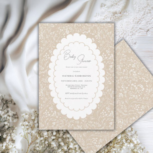 Zoete Witte Bruine Bloemige Vintage Baby Shower Kaart