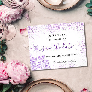Zoete witte jurk van 16 budget save the date viole flyer