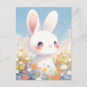 Zoete Witte Konijn in Pastelweide Briefkaart
