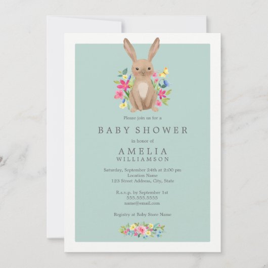 Zoete Woodland Konijn Baby Shower Uitnodiging (Voorkant)