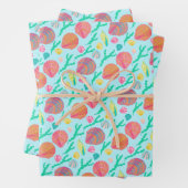 Zoete zeeschelpen Aqua Pattern Beachy Inpakpapier Vel (In situ)