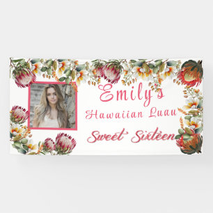 Zoete Zestien Hawaiiaans Luau Tropische Bloemen Spandoek