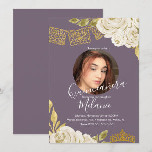 Zoete Zestien Ivoor Glitter Nep Bloemen Foto Kaart
