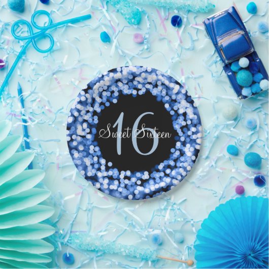 Zoete zestien mousserende lichten blauw papieren bordje (Feest)