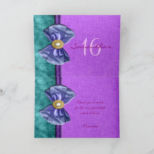 "zoete zestien" paarse turquoise 16 verjaardag bedankkaart (Binnen)