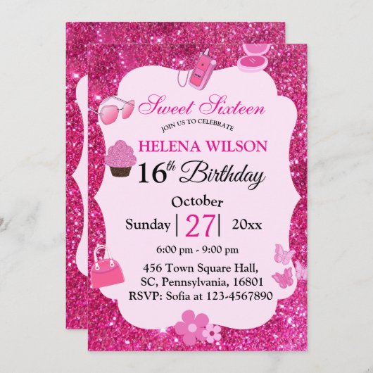 ZOETE ZESTIEN ROZE GLITTER MAKE-UP VERJAARDAG KAART (Voorkant / Achterkant)