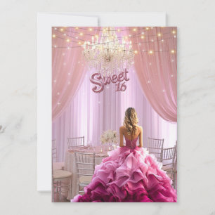 Zoete Zestien Roze Jurk Fonkelende Lichten Kaart