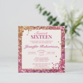 Zoete Zestien Roze Shimmer Uitnodiging (Staand voorkant)