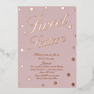 Zoete Zestien Stippen Blush Goud Geperst  Folie Uitnodiging