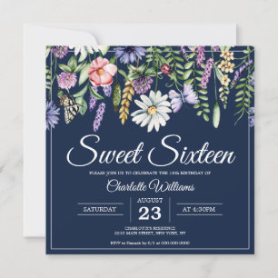 Zoete Zestien Wildbloemen Elegante 16e Verjaardag Kaart