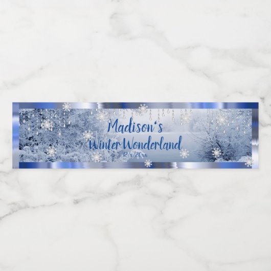 Zoete Zestien Winter Wonderland Sneeuw Edelstenen Waterfles Etiket (Enkel label)