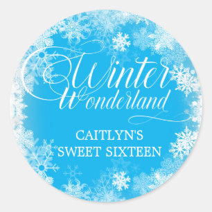 Zoete Zestien Winter Wonderland Sneeuwvlok Favor Ronde Sticker