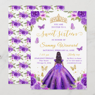 Zoete Zestien Zwarte Prinses Paarse Bloemen Tiara Kaart
