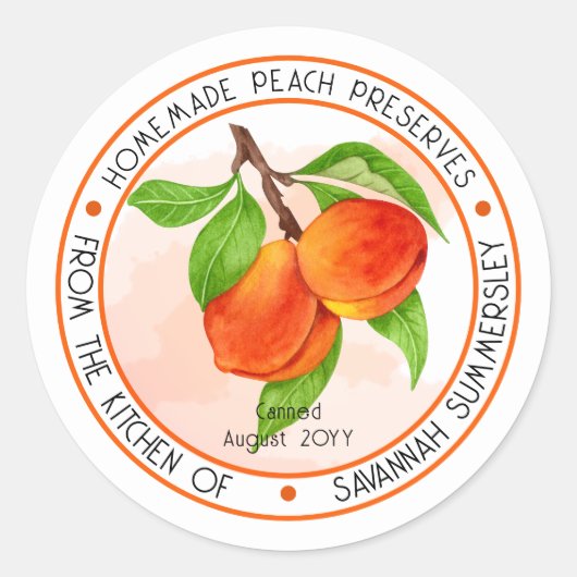 Zoete zomer perziken perzik conserven inblikken ronde sticker (Voorkant)