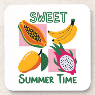 Zoete Zomer Tijd Tropisch Fruit Pop Art Ontwerp Bier Onderzetter