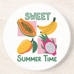 Zoete Zomer Tijd Tropisch Fruit Pop Art Ontwerp Zandsteen Onderzetter