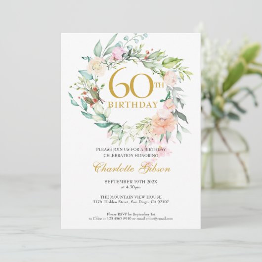 Zoete zomeroverhangende rozenkrans Monogram 60ste Kaart (Staand voorkant)