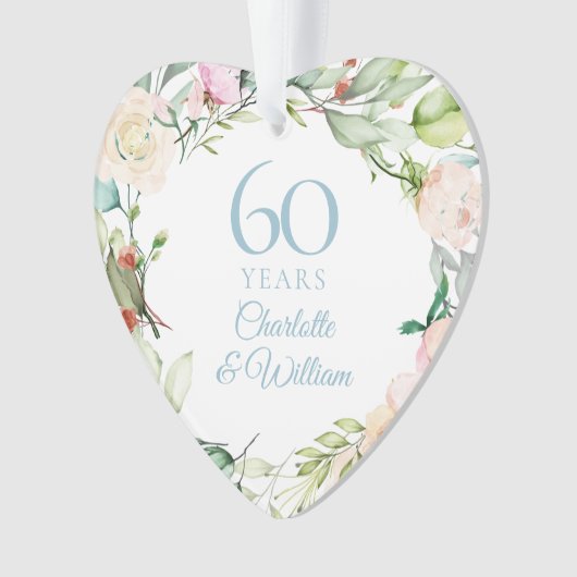Zoete zomerrozenkrans 60ste verjaardag ornament (voorkant)