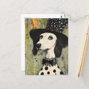Zoete zwart-witte Polka Dot Dog in Tophat Briefkaart