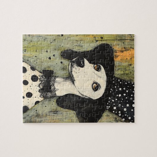 Zoete zwart-witte Polka Dot Dog in Tophat Legpuzzel (Horizontaal)