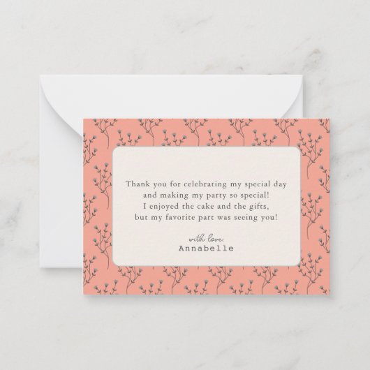 Zoeter dan Pie Roze 1e Verjaardag Bedankt Notitiekaartje (Achterkant)