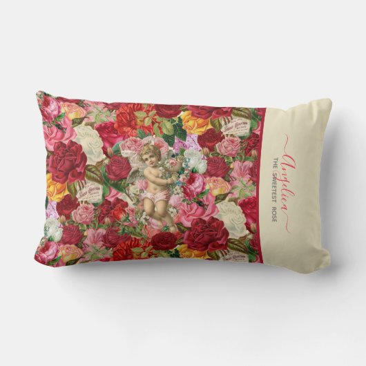 Zoetste Roos Cherub en Rozen Patroon Kussen (Achterkant)