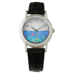 Zoetwater Fish Aquarium Dames Zwart Leer Horloge
