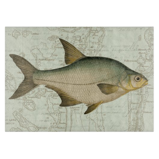 Zoetwatervis op kaart snijplank (Voorkant)