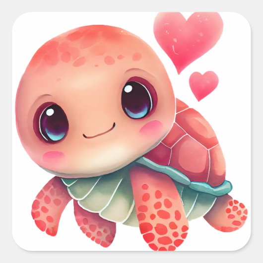 Zoevalig Hart Schildpad Valentijn Vierkante Sticker (Voorkant)