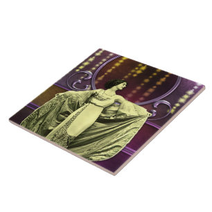 ZOHARA: Art Deco Woman in Yellow and Plum Tegeltje