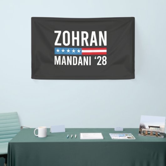 Zohran Mamdani NYC Mayor Candidate USA Flag Spandoek (Beurs)