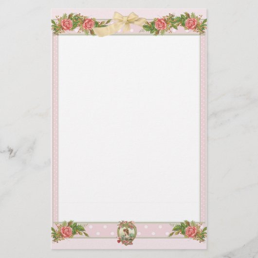  zolder Rozen en roze pooldots Briefpapier (Voorkant)