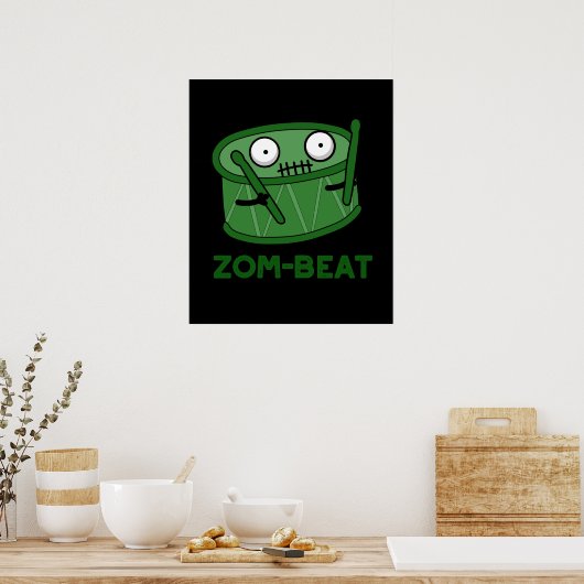 Zom-beat Funny Zombie Drum Pun Dark BG Poster (Keuken)