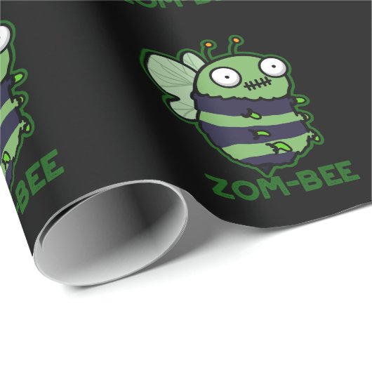 Zom-bee Grappig Halloween Zombie Bee Pun Dark BG Cadeaupapier (Rol Hoek)