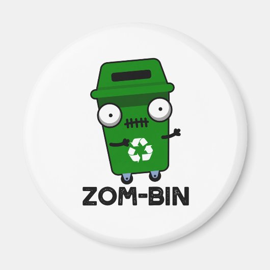 Zom-bin Funny Halloween Zombie Trash Bin Pun Magneet (Voorkant)