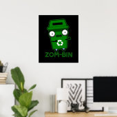 Zom-bin Funny Zombie Trash Bin Pun Dark BG Poster (Thuiskantoor)