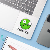 Zom-pea Funny Halloween Zombie Pea Pun Sticker (Laptop met iPhone)