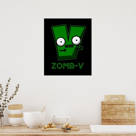 Zomb-V Grappig Halloween Zombie Alfabet Pun Dark B Poster (Keuken)