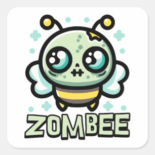 Zombee! Schattigee Zombie Bumble Bee Cartoon Pun Vierkante Sticker