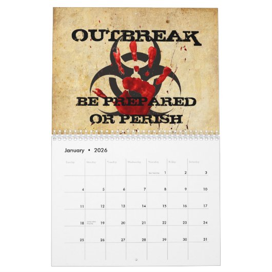 Zombie Apocalypse Calendar Kalender (Jan 2026)