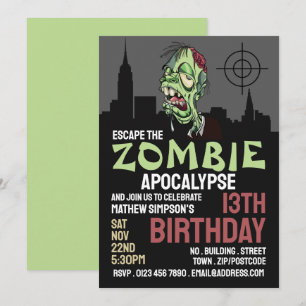 Zombie Apocalypse Theme Escape Room Birthday Party Kaart