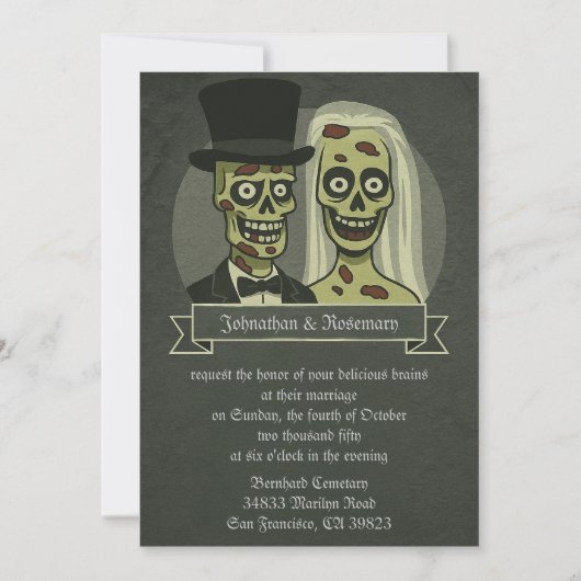 Zombie Bride & Groom Wedding Invitations Kaart (Voorkant)