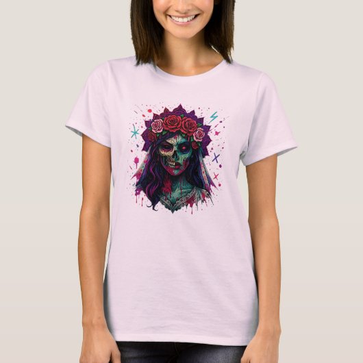 Zombie Bride Horror Halloween Art T-shirt (Voorkant)