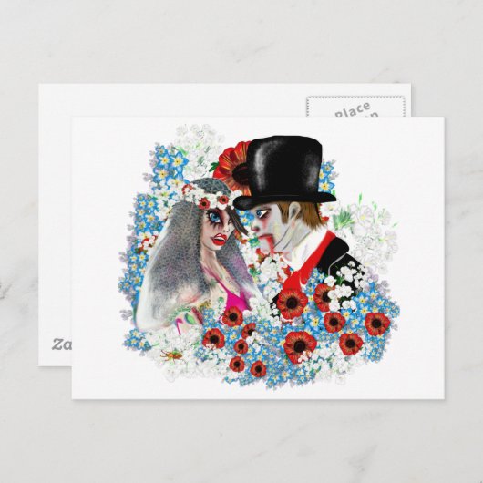 Zombie bruid en bruidegom bruiloft verloving aankondigingskaart (Voorkant / Achterkant)