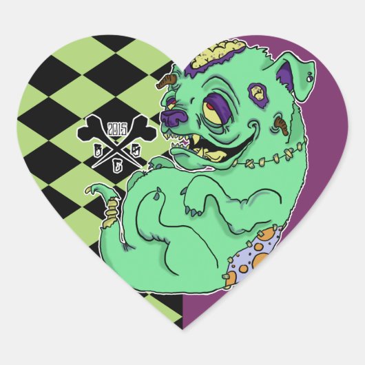 Zombie Bull Dog Hart Sticker (Voorkant)